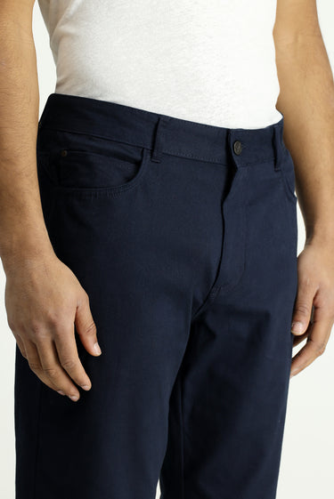 Orta Lacivert Slim Fit Dar Kesim Denim Look Likralı Pantolon