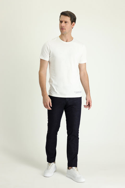 Koyu Lacivert Regular Fit Standart Kesim Likralı Denim Look Pantolon