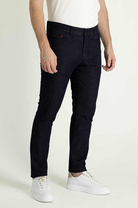 Koyu Lacivert Regular Fit Standart Kesim Likralı Denim Look Pantolon