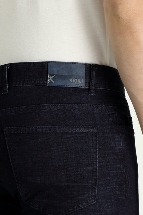 Koyu Lacivert Regular Fit Standart Kesim Likralı Denim Look Pantolon