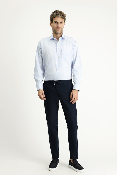 Koyu Lacivert Slim Fit Dar Kesim Beli Lastikli İpli Likralı Pantolon