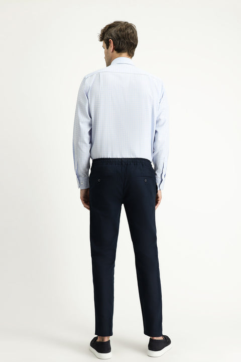 Koyu Lacivert Slim Fit Dar Kesim Beli Lastikli İpli Likralı Pantolon