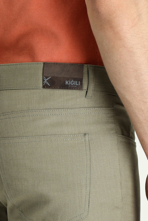 Açık Haki 6 Drop Regular Fit Standart Kesim Likralı Kanvas / Chino Pantolon
