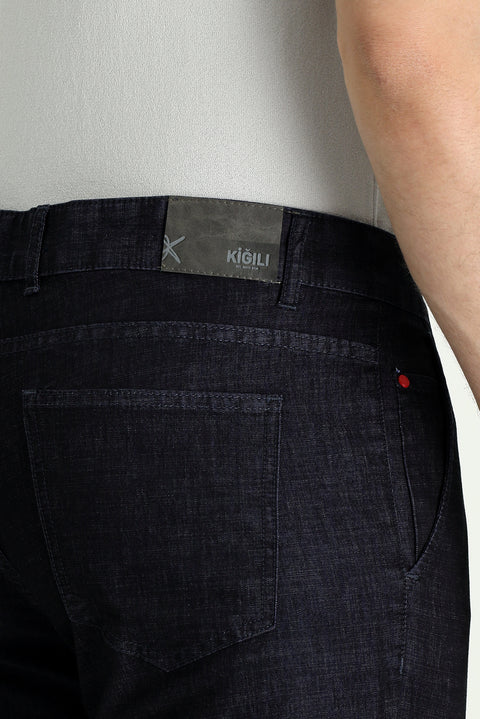 Siyah 6 Drop Regular Fit Standart Kesim Likralı Denim Look Pantolon