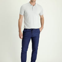 Dark Navy Slim Fit Skinny Elasticated Waist Drawstring Patterned Lycra Trousers