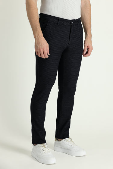 Koyu Lacivert Slim Fit Dar Kesim Desenli Likralı Kanvas / Chino Pantolon