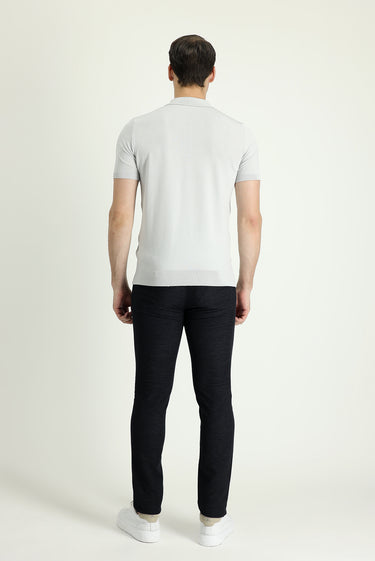 Koyu Lacivert Slim Fit Dar Kesim Desenli Likralı Kanvas / Chino Pantolon