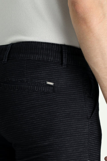 Koyu Lacivert Slim Fit Dar Kesim Desenli Likralı Kanvas / Chino Pantolon