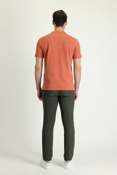 Orta Haki Slim Fit Dar Kesim Desenli Likralı Kanvas / Chino Pantolon