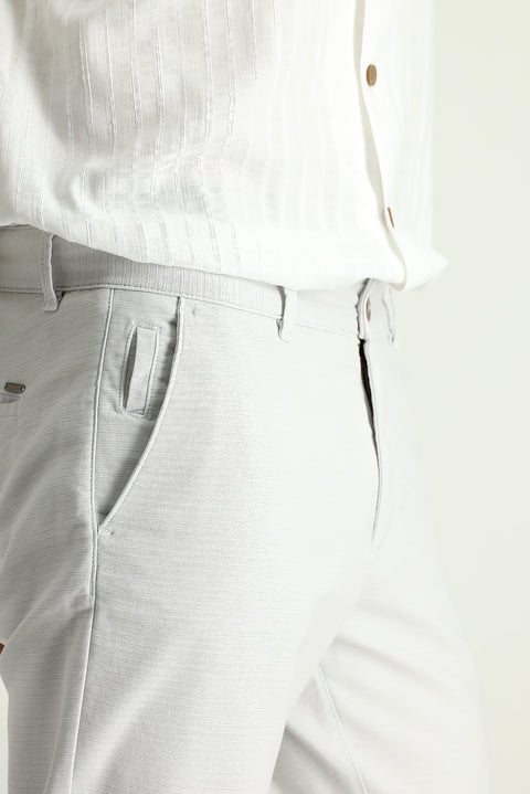 Stone Slim Fit Narrow Cut Patterned Lycra Canvas / Chino Trousers