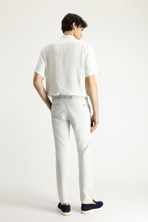 Stone Slim Fit Narrow Cut Patterned Lycra Canvas / Chino Trousers