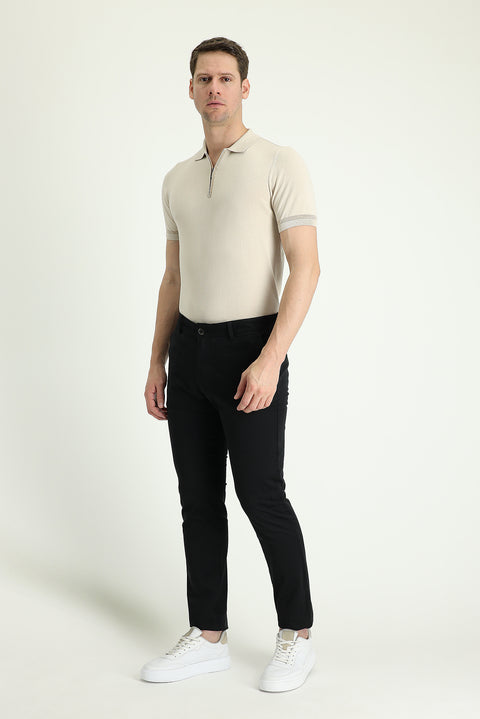 Siyah Regular Fit Standart Kesim Likralı Kanvas / Chino Pantolon