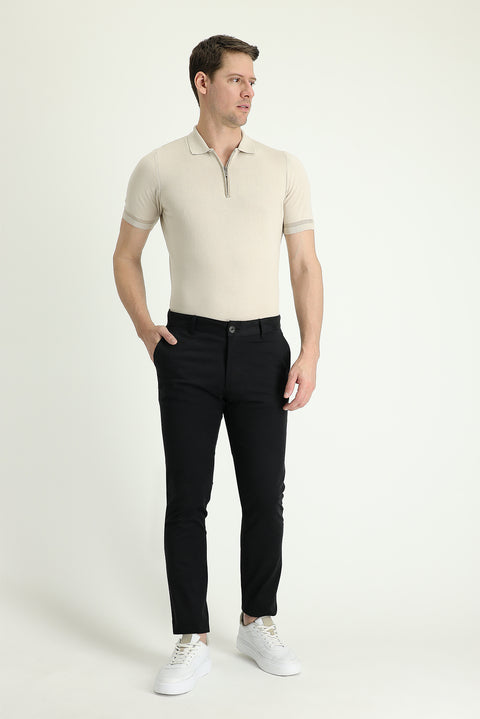 Siyah Regular Fit Standart Kesim Likralı Kanvas / Chino Pantolon