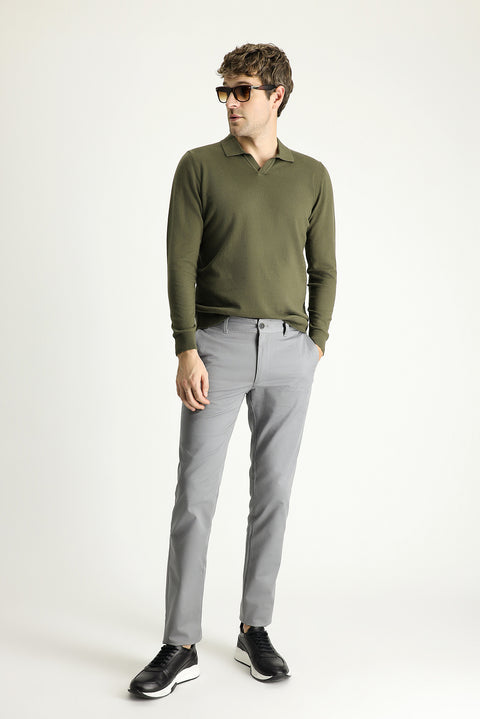 Orta Gri Regular Fit Standart Kesim Likralı Kanvas / Chino Pantolon