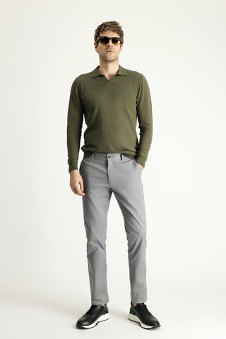  Orta Gri Slim Fit Dar Kesim Likralı Kanvas / Chino Pantolon