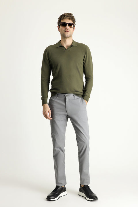 Orta Gri Regular Fit Standart Kesim Likralı Kanvas / Chino Pantolon