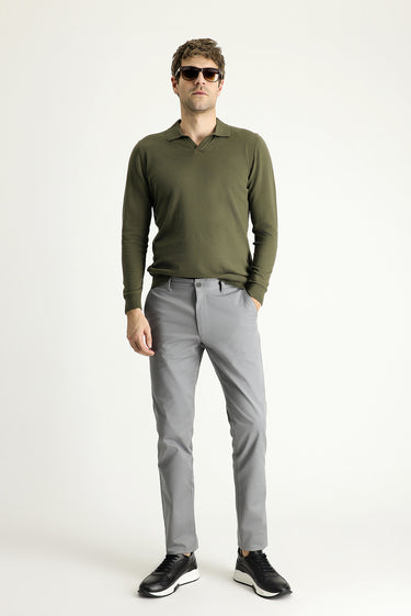 Orta Gri 6 Drop Regular Fit Standart Kesim Likralı Kanvas / Chino Pantolon