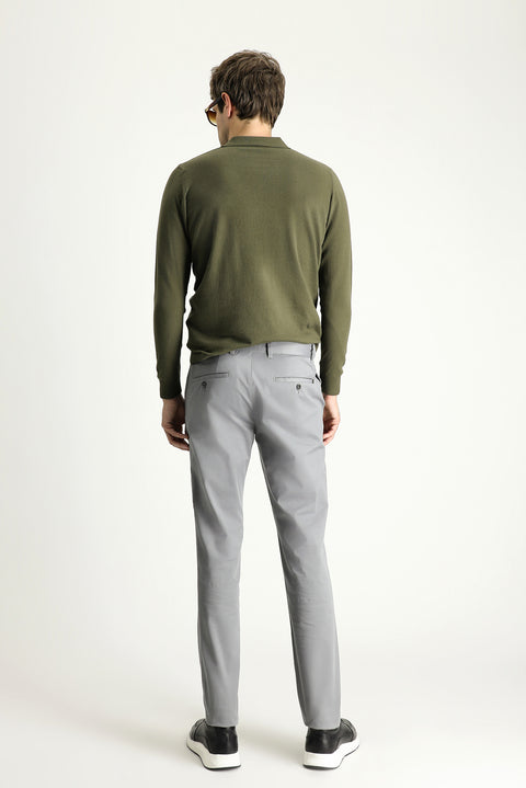 Orta Gri 7 Drop Slim Fit Dar Kesim Likralı Kanvas / Chino Pantolon