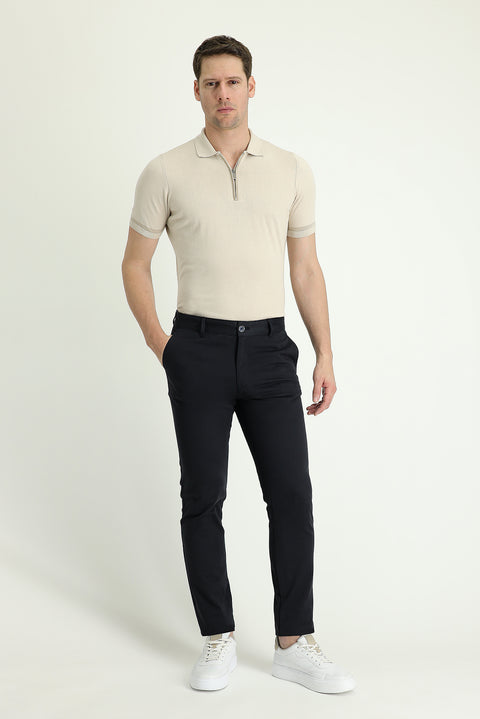 Koyu Lacivert Regular Fit Standart Kesim Likralı Kanvas / Chino Pantolon