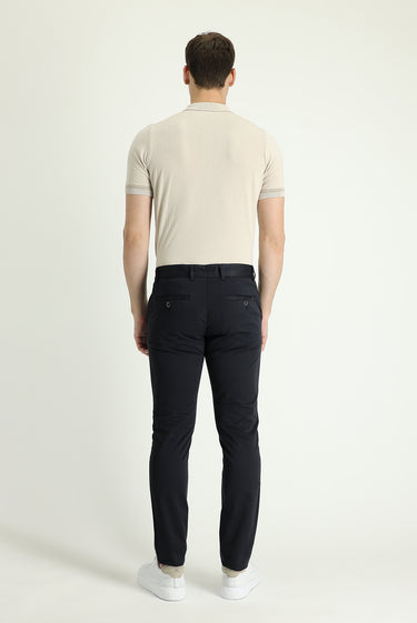  Koyu Lacivert Slim Fit Dar Kesim Likralı Kanvas / Chino Pantolon