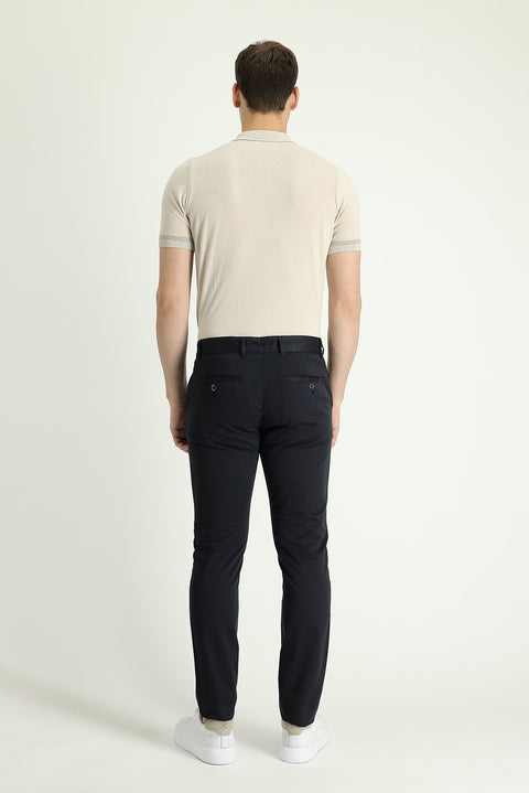 Koyu Lacivert Regular Fit Standart Kesim Likralı Kanvas / Chino Pantolon