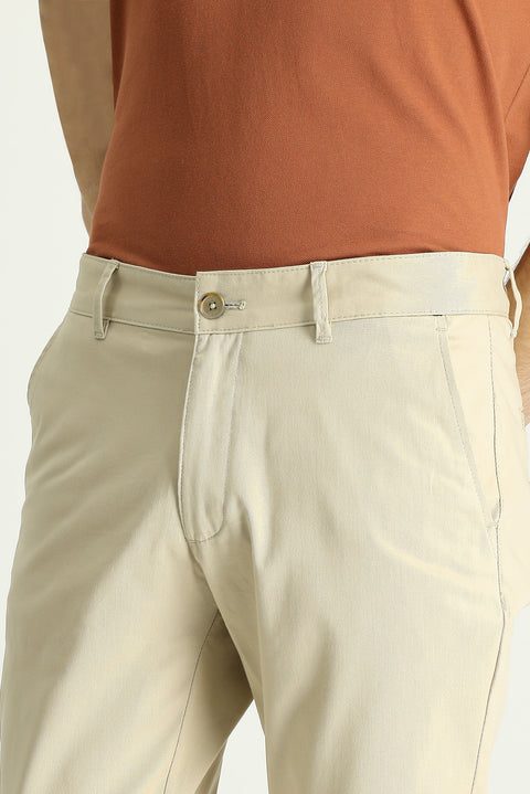 Açık Bej Slim Fit Dar Kesim Likralı Kanvas / Chino Pantolon