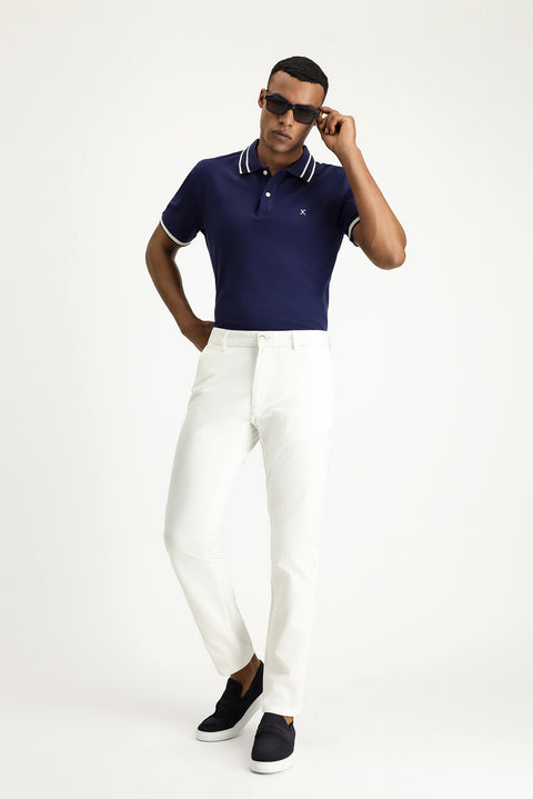 Beyaz Slim Fit Dar Kesim Likralı Kanvas / Chino Pantolon