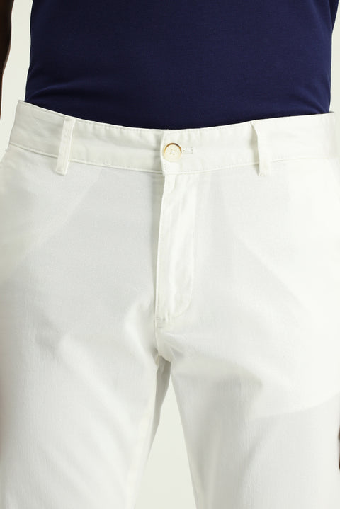 Beyaz 7 Drop Slim Fit Dar Kesim Likralı Kanvas / Chino Pantolon