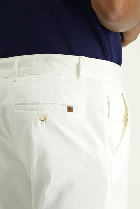 Beyaz 7 Drop Slim Fit Dar Kesim Likralı Kanvas / Chino Pantolon