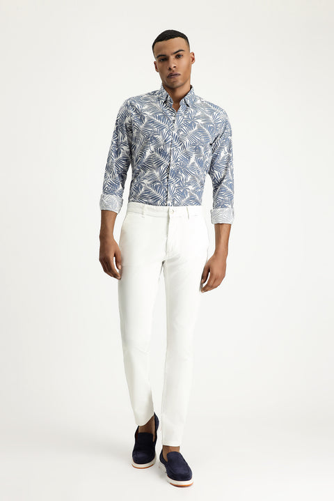 Beyaz 6 Drop Regular Fit Standart Kesim Likralı Kanvas / Chino Pantolon