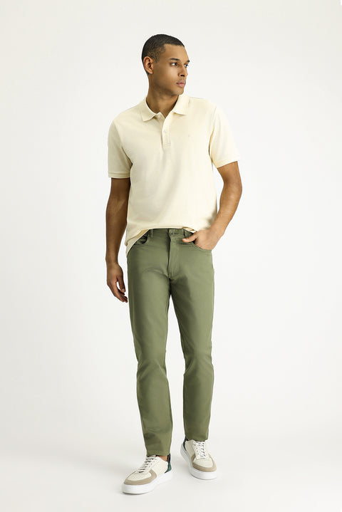 Orta Haki Regular Fit Standart Kesim Likralı Kanvas / Chino Pantolon
