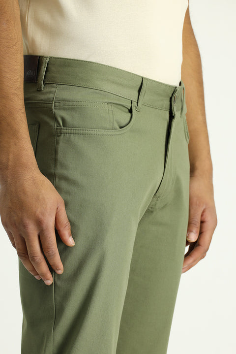Orta Haki Regular Fit Standart Kesim Likralı Kanvas / Chino Pantolon