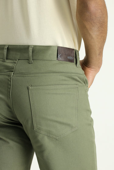Orta Haki Slim Fit Dar Kesim Likralı Kanvas / Chino Pantolon