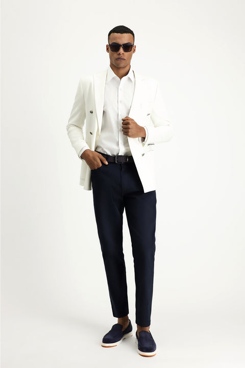 Koyu Lacivert Regular Fit Standart Kesim Likralı Kanvas / Chino Pantolon