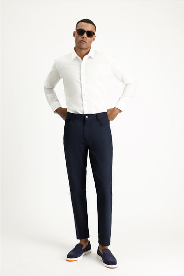 Koyu Lacivert Regular Fit Likralı Kanvas / Chino Pantolon