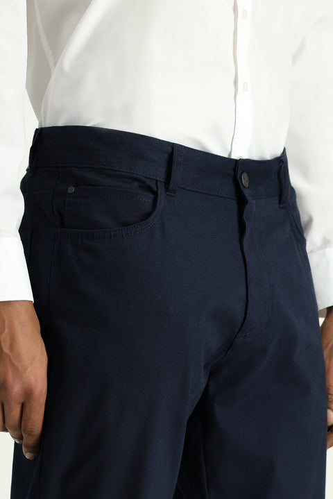 Koyu Lacivert Regular Fit Standart Kesim Likralı Kanvas / Chino Pantolon