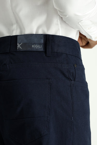 Koyu Lacivert Regular Fit Likralı Kanvas / Chino Pantolon