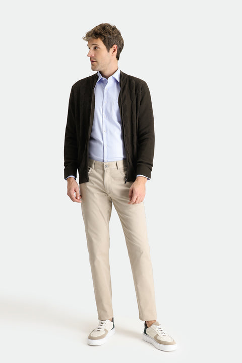 Orta Bej Slim Fit Dar Kesim Likralı Kanvas / Chino Pantolon