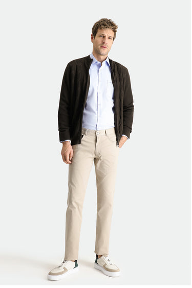 Orta Bej Slim Fit Dar Kesim Likralı Kanvas / Chino Pantolon