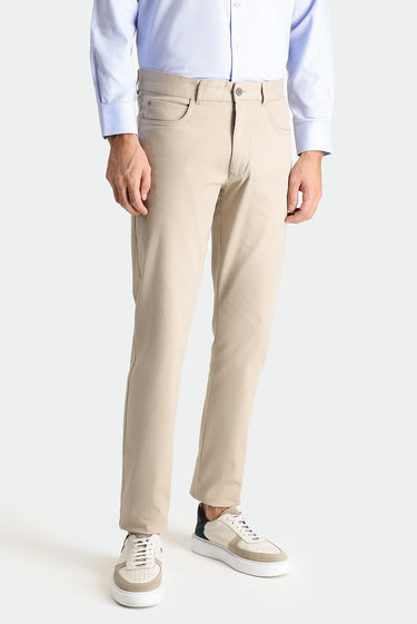 Orta Bej Slim Fit Dar Kesim Likralı Kanvas / Chino Pantolon