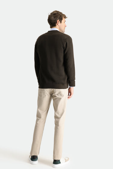 Orta Bej Slim Fit Dar Kesim Likralı Kanvas / Chino Pantolon