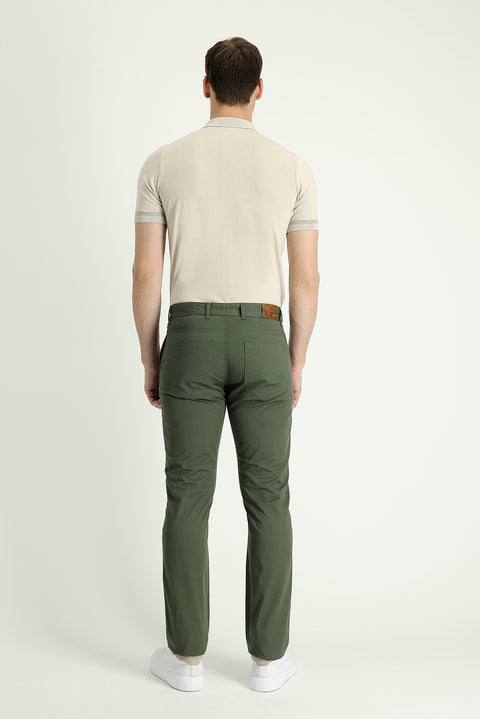Orman Yeşili Regular Fit Standart Kesim Likralı Kanvas / Chino Pantolon