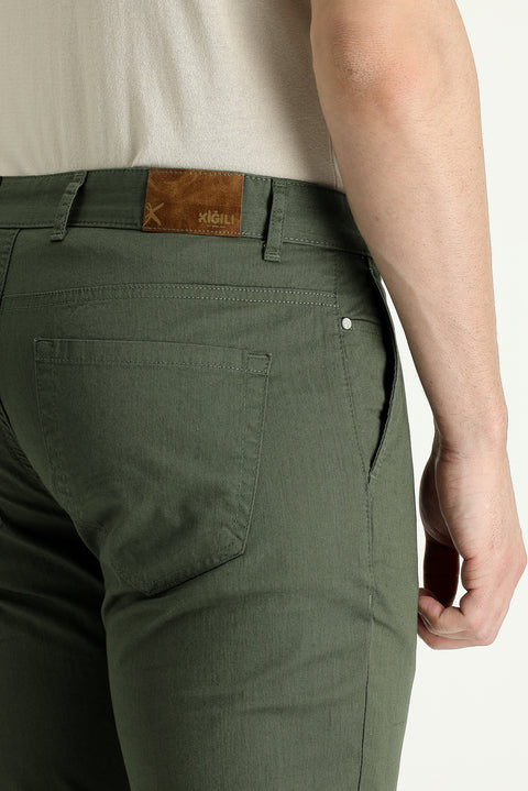 Orman Yeşili 6 Drop Regular Fit Standart Kesim Likralı Kanvas / Chino Pantolon