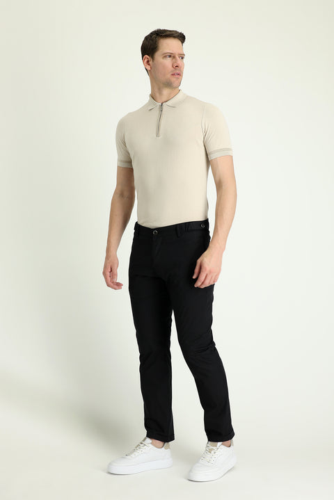 Siyah Regular Fit Standart Kesim Likralı Kanvas / Chino Pantolon