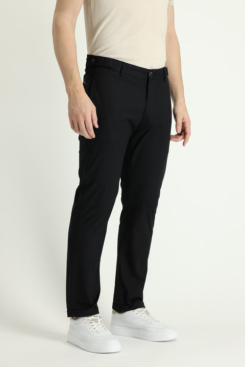 Siyah Regular Fit Standart Kesim Likralı Kanvas / Chino Pantolon
