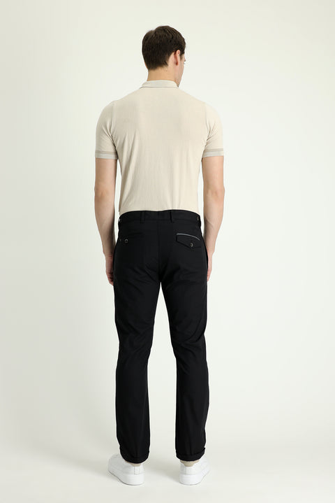 Siyah Regular Fit Standart Kesim Likralı Kanvas / Chino Pantolon