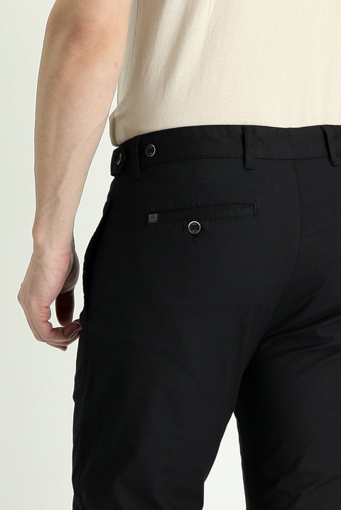 Siyah Regular Fit Standart Kesim Likralı Kanvas / Chino Pantolon