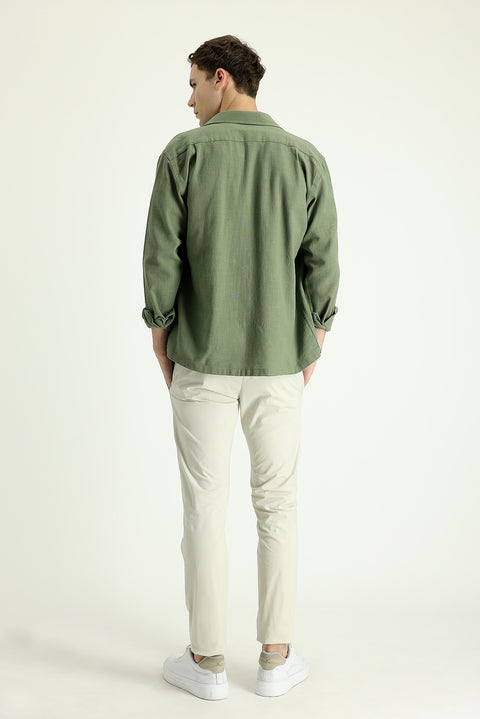 Krem Slim Fit Dar Kesim Likralı Kanvas / Chino Pantolon