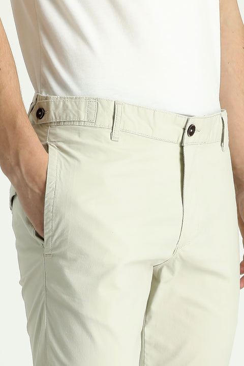 Krem Slim Fit Dar Kesim Likralı Kanvas / Chino Pantolon