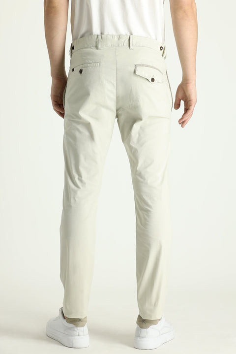 Krem Slim Fit Dar Kesim Likralı Kanvas / Chino Pantolon